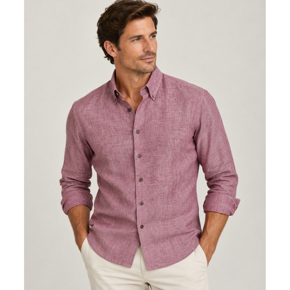 Stenstroms Men’s 16/41 Purple 100% Linen Fitted Body Dress Shirt Long Sleeve